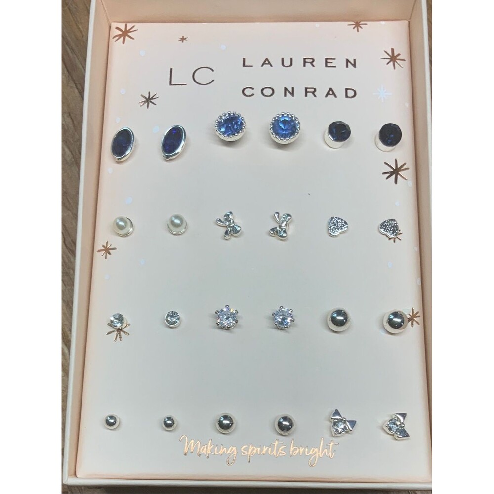 LC Lauren Conrad Blue and Silver 12-Pair Earring Set